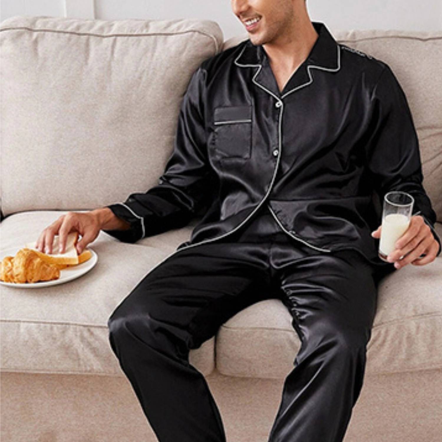 Short Mens Silk Pajamas Matching Loungewear Sets